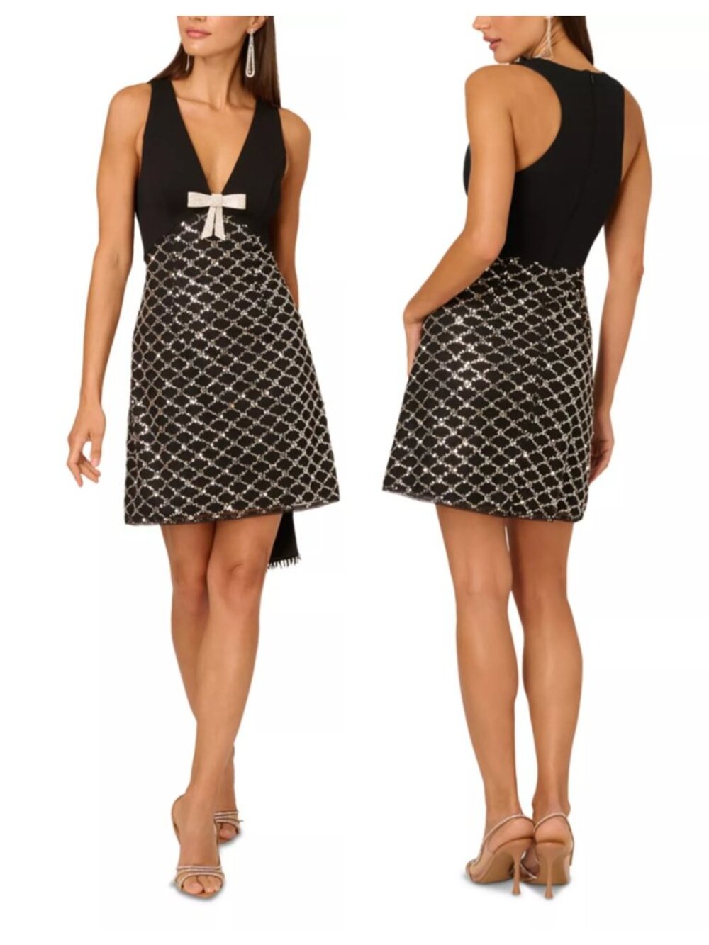Adrianna Papell Sequined Mini Dress With Rhinestone Bow